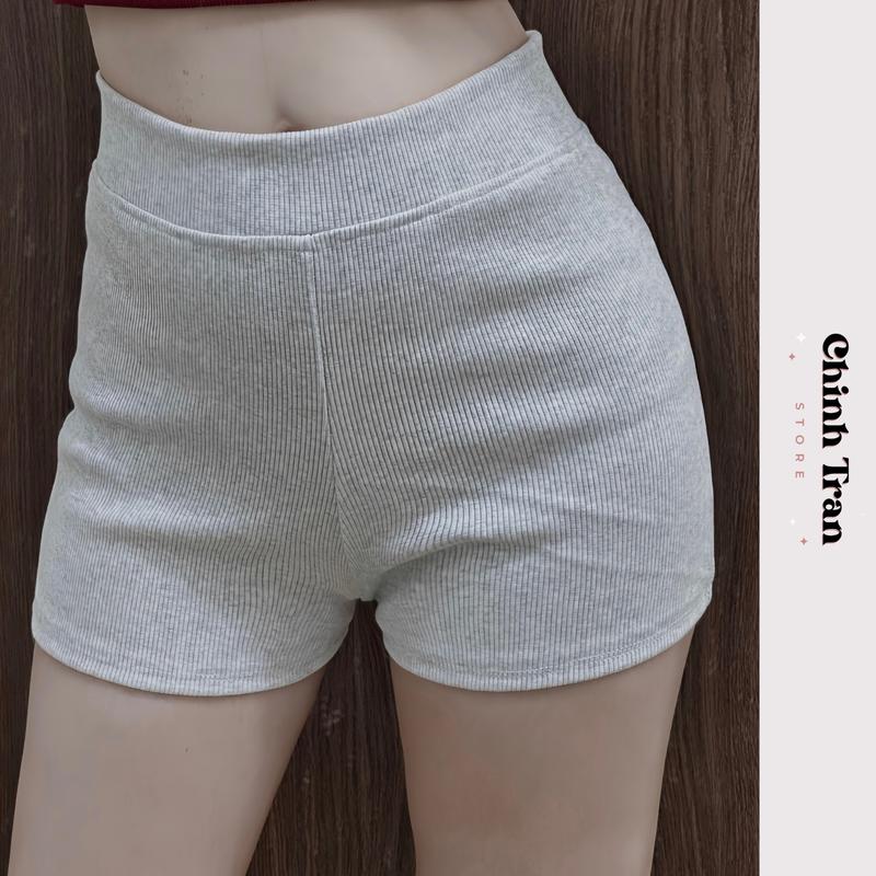 Quần Đùi Nữ Ôm Gọn Tôn Dáng Vải Thun Gân Co Giãn Basic