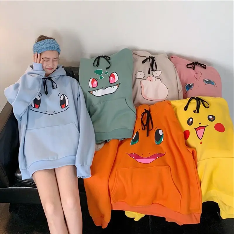 Sweater Female Student Japanese Anime Thick Mid-Length Hooded Pokemon Cute Top
