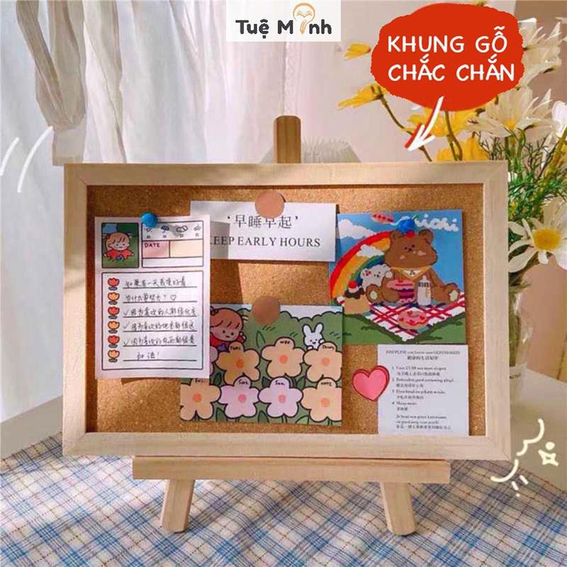 Bảng ghim gỗ bần K18 decor treo ảnh, postcard trang trí - Tặng kèm ghim, sticker, dây gai Diy Trang Trí Nhà Mô Hình Mô Hình