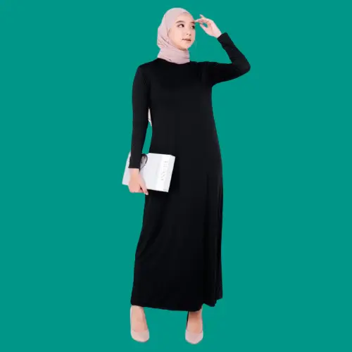 Manset Wanita Polos Spandek Soft Halus Gamis Kekinian Terbaru Muslim Dress Dewasa Hitam Lebaran Panjang Simple