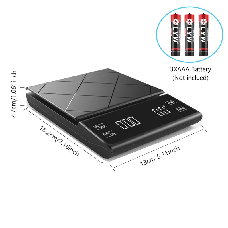 Smart Electronic Scale with Timer, 1 Count 3kg/6.6lb Battery Powered Kitchen Scale Excluded Battery, Kitchen Measuring Utensils for Coffee Food Baking 1