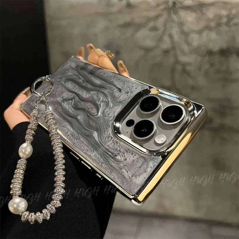 Ốp Điện Thoại Apple 15Promax Mạ Điện Hình Vuông Cá Tính Vòng Đeo Tay 14 Iphone13 cao cấp 12 Đơn Giản 11 16pro 16promax