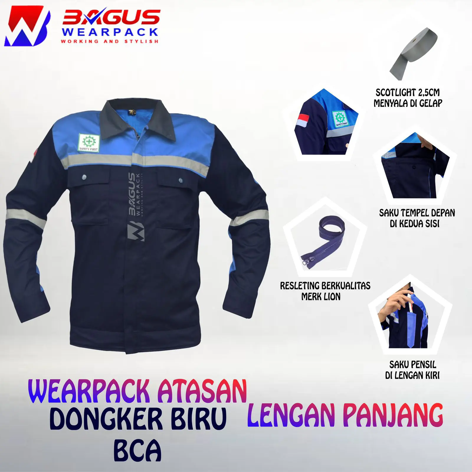 BAJU PROYEK KEREN / BAJU KERJA PRIA PROYEK DONGKER BCA Wearpack Safety