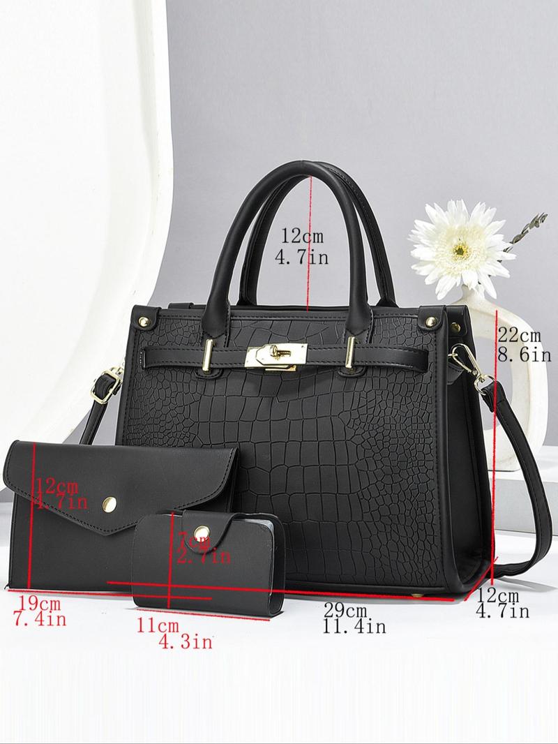 Product Introduction of Women's Fashionable Crocodile Embossed Tote Bag & Wallet & Clutch Bag, Large Capacity Pu Tote Bag with Shoulder Strap, Casual Trendy Versatile High-quality Daily Commuting  Bag Set 1