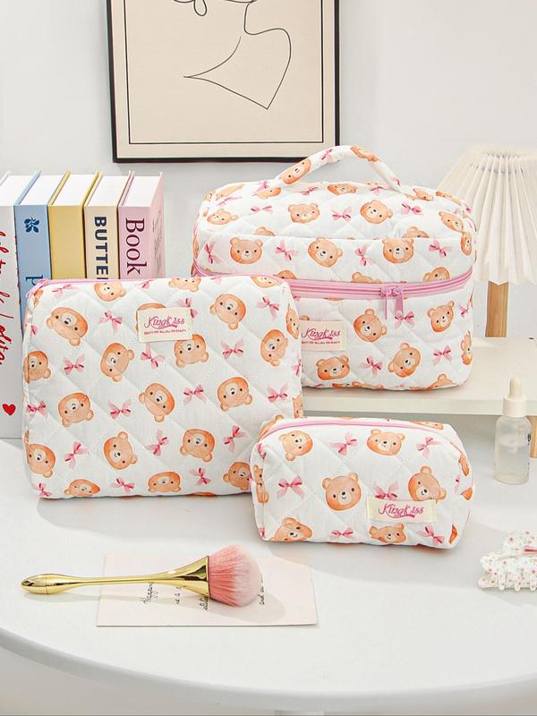 Cute Bear Pattern Makeup Bag Set, Large Travel Makeup Bag, Cosmetic Bag, Toiletry Bag for Women & Girls 8