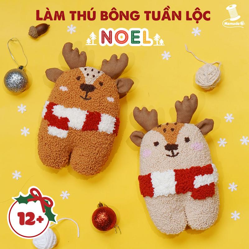 Set nguyên liệu làm thú bông tuần lộc bằng thêu len nổi punch needle