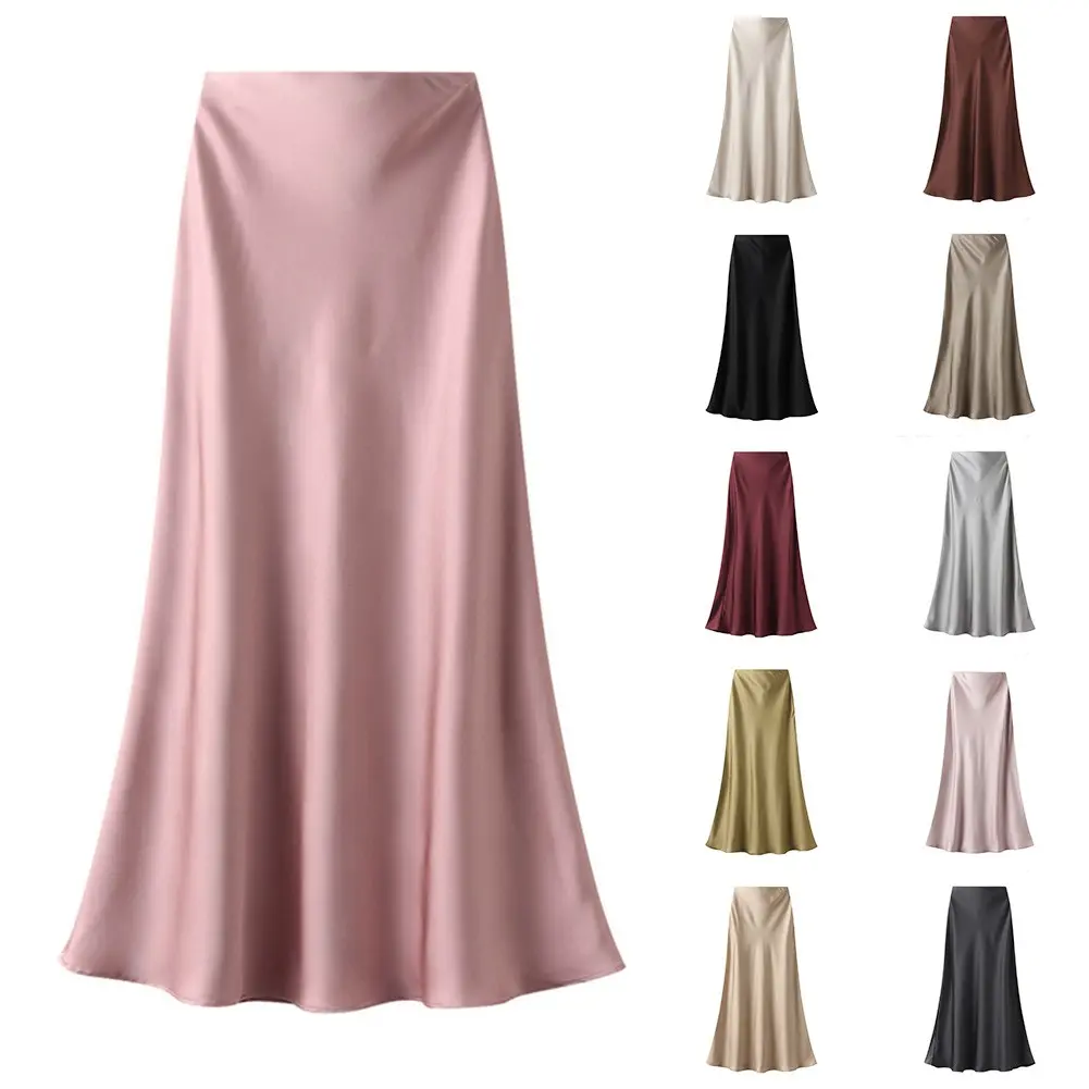 Women High-waisted Slim Fishtail Skirt Temperament Elegant Satin Solid Skirt