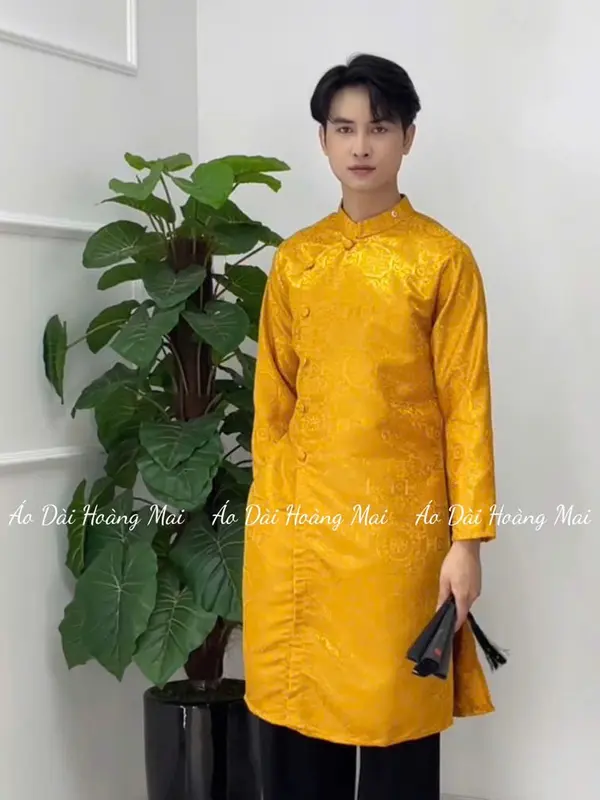 Áo dài cách tân nam 3 tà truyền thống gấm cao cấp 4 màu {50-105kg} - Áo Dài Hoàng Mai Menswear 7