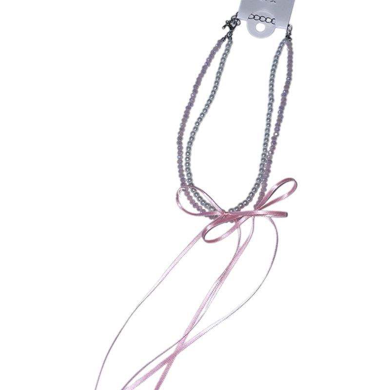 Vòng Cổ Choker Thắt Nơ Ruy Băng, Thiết Kế Độc Đáo Làm Bằng Tay, Đính Cườm Ngọc Trai, Dây Chuyền Xương Đòn, Đồ Trang Sức Cho Phụ Nữ Và Trẻ Em Gái, Vòng Cổ 6