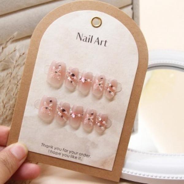 Product Introduction of Mid-Length Ballet Nail Ice Transparent Pink Creamy Green Color Matching Nail Sticker Wear Nail Wholesale Finished Product 24 Pieces Nails 23
