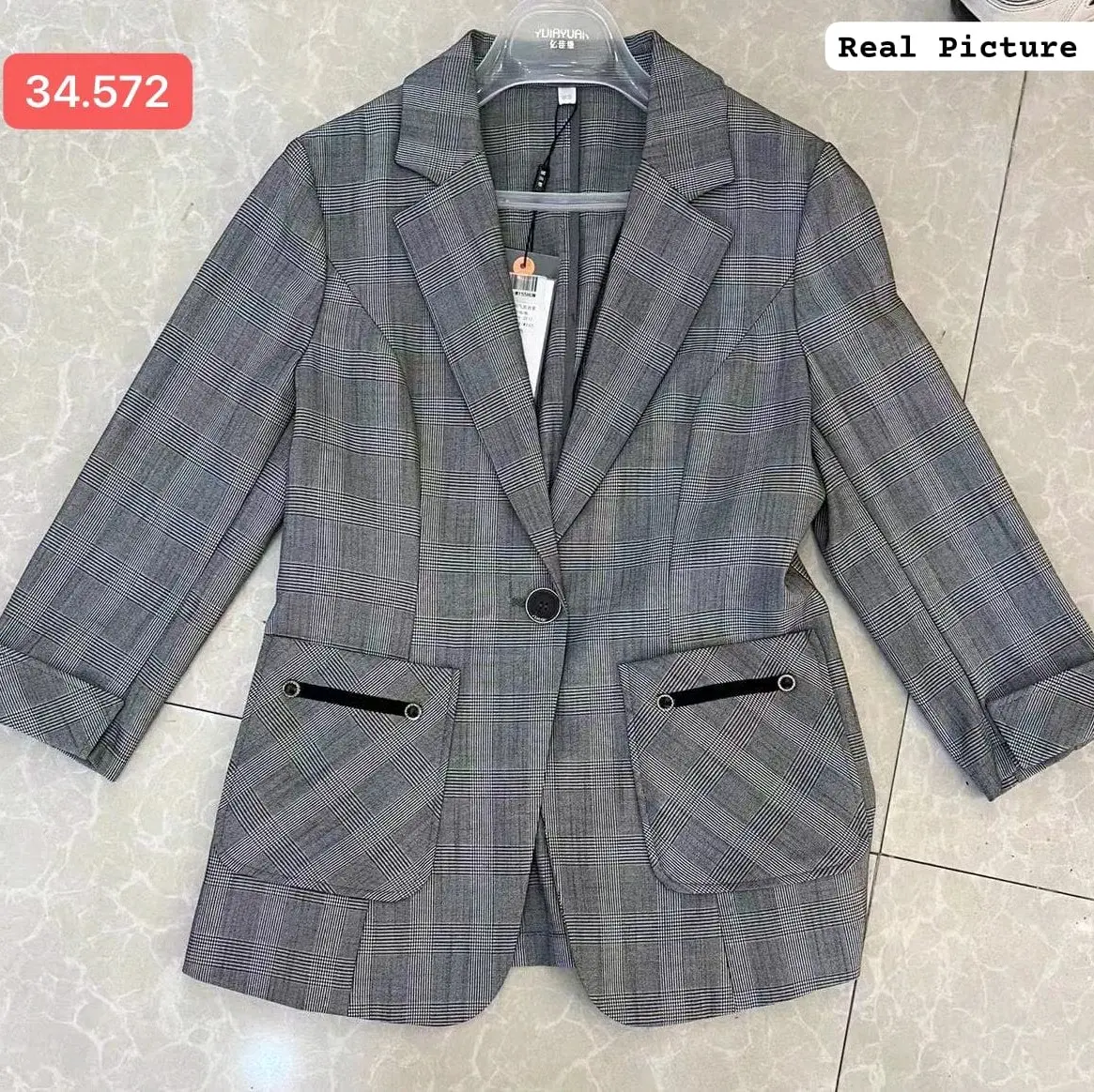 blazer black kotak Katun
