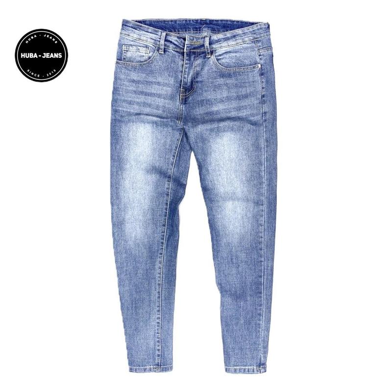 Quần jean nam HUBA-JEANS co giãn xanh bạc trơn Menswear Pants Có Túi quần purple khôngrách Denim Kem