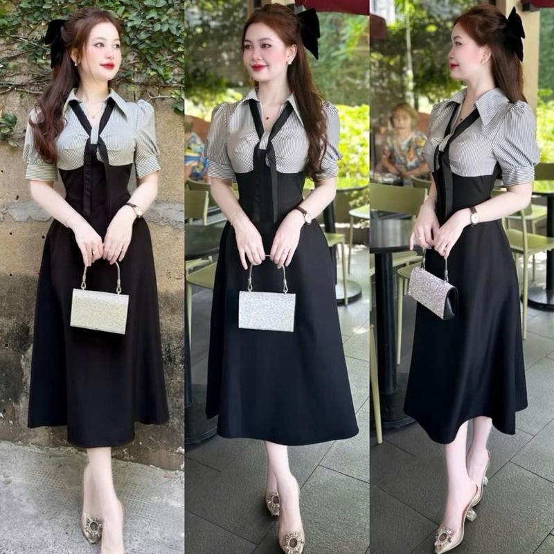 Đầm Bigsize Nữ Dáng Dài, Thiết Kế Cổ Đức Kết Hợp Dây Buộc Phong Cách Thanh Lịch Nhã Nhặn Cho Chị Em Chuppy (58-95Kg)- G678 Women Dress