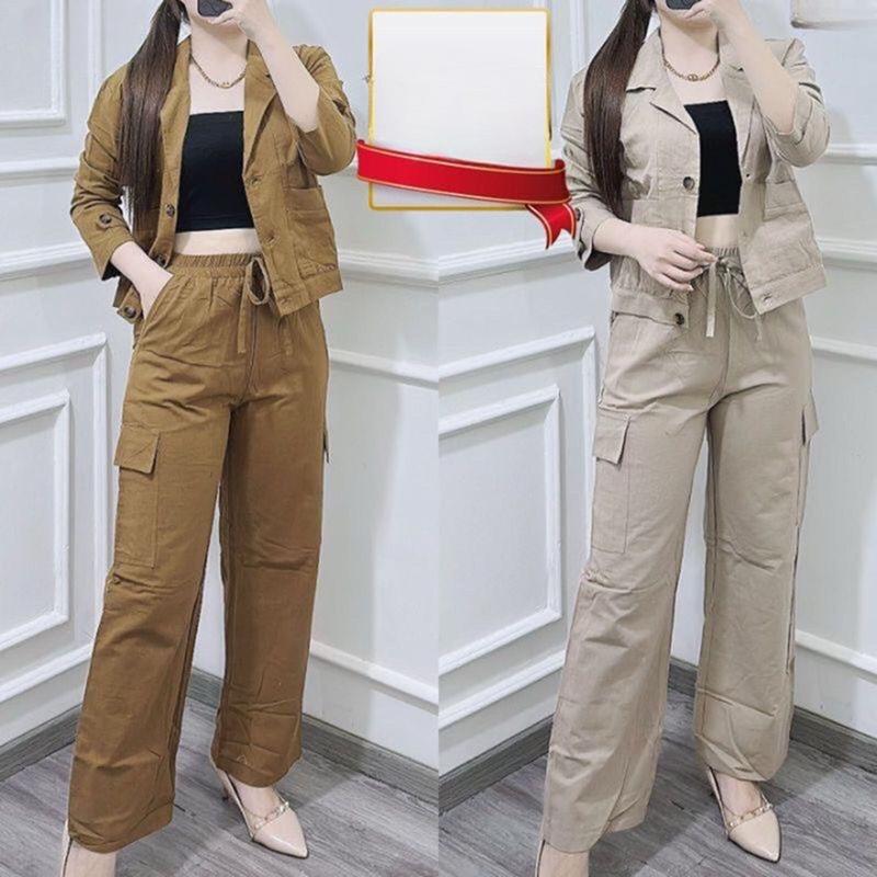 Product Introduction of Carla Set Bahan Linen Rami Outer Celana Cargo Model Ootd Wanita Kasual MC Fashion 17