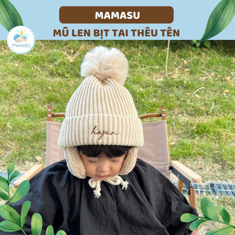 (THÊU TÊN) Mũ Len, Mũ Len Bịt Tai Thêu Tên Theo Yêu Cầu Phong Cách Hàn Quốc, Mũ Len Dệt Kim Lót Lông Cho Bé Hat mũ  len