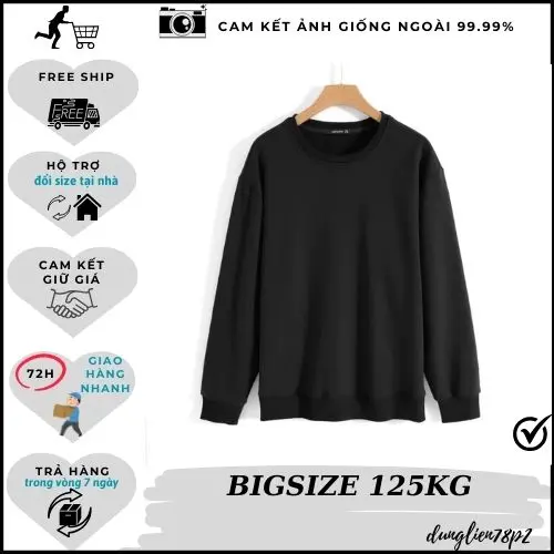 Áo thun tay dài nam bigsize 100kg có size lớn tận 125kg trơn co giãn form rộng, áo tay dài trơn co giãn , áo  basic cotton  mềm mịn Menswear Cổ Tròn Jean Unisex Heart