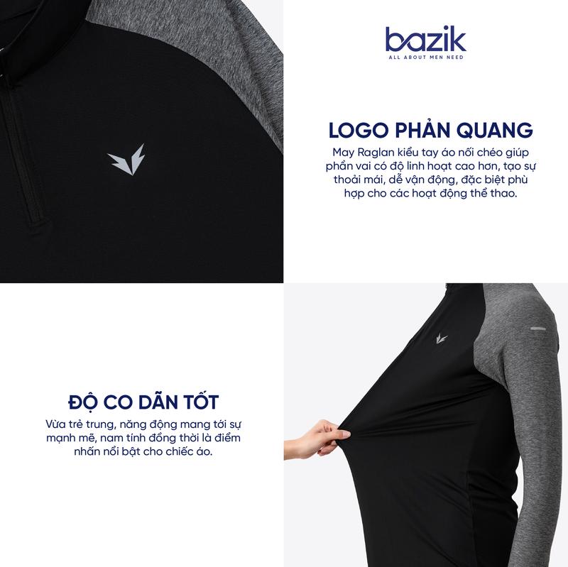 Product Introduction of Áo Thun Dài Tay Cổ Trụ Bazik Wings W01 Quarter Zip Co Giãn, Giữ Nhiệt Tốt, Thể Thao, Chạy Bộ, Bơi Lội, Sport 16