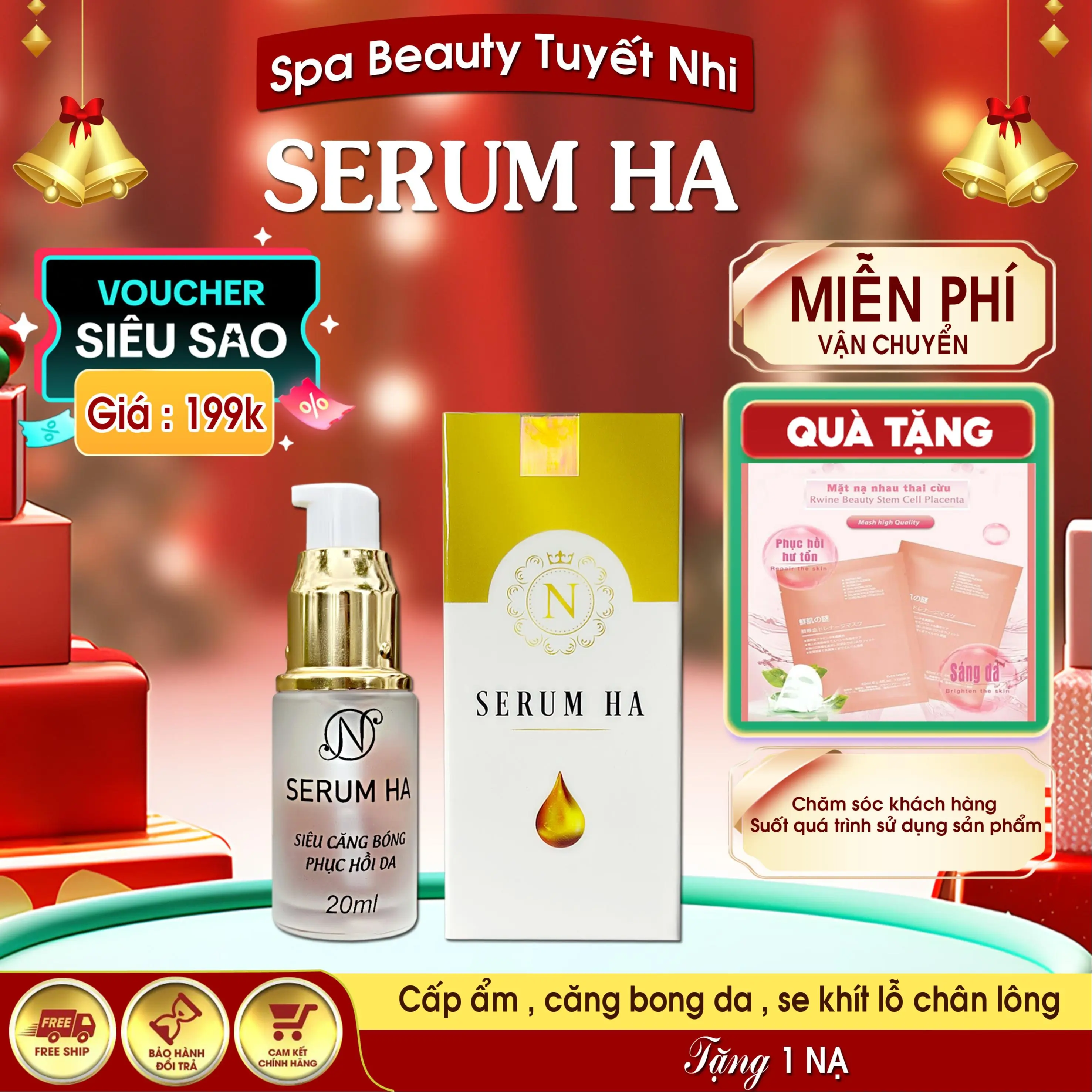 SERUM HA - Hỗ trợ căng bóng da , cấp ẩm , làm mát da , s khích lỗ chân lông.