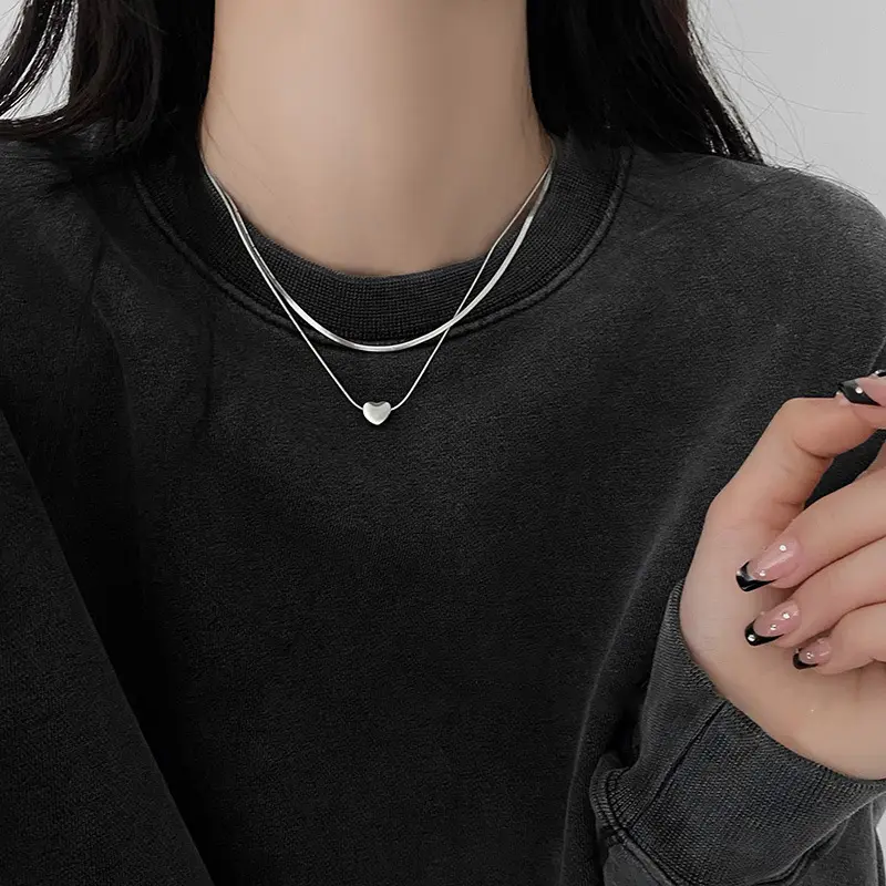 Love Double-Layer Necklace Snake Bones Chain Simple Sweet Cool Style 0135