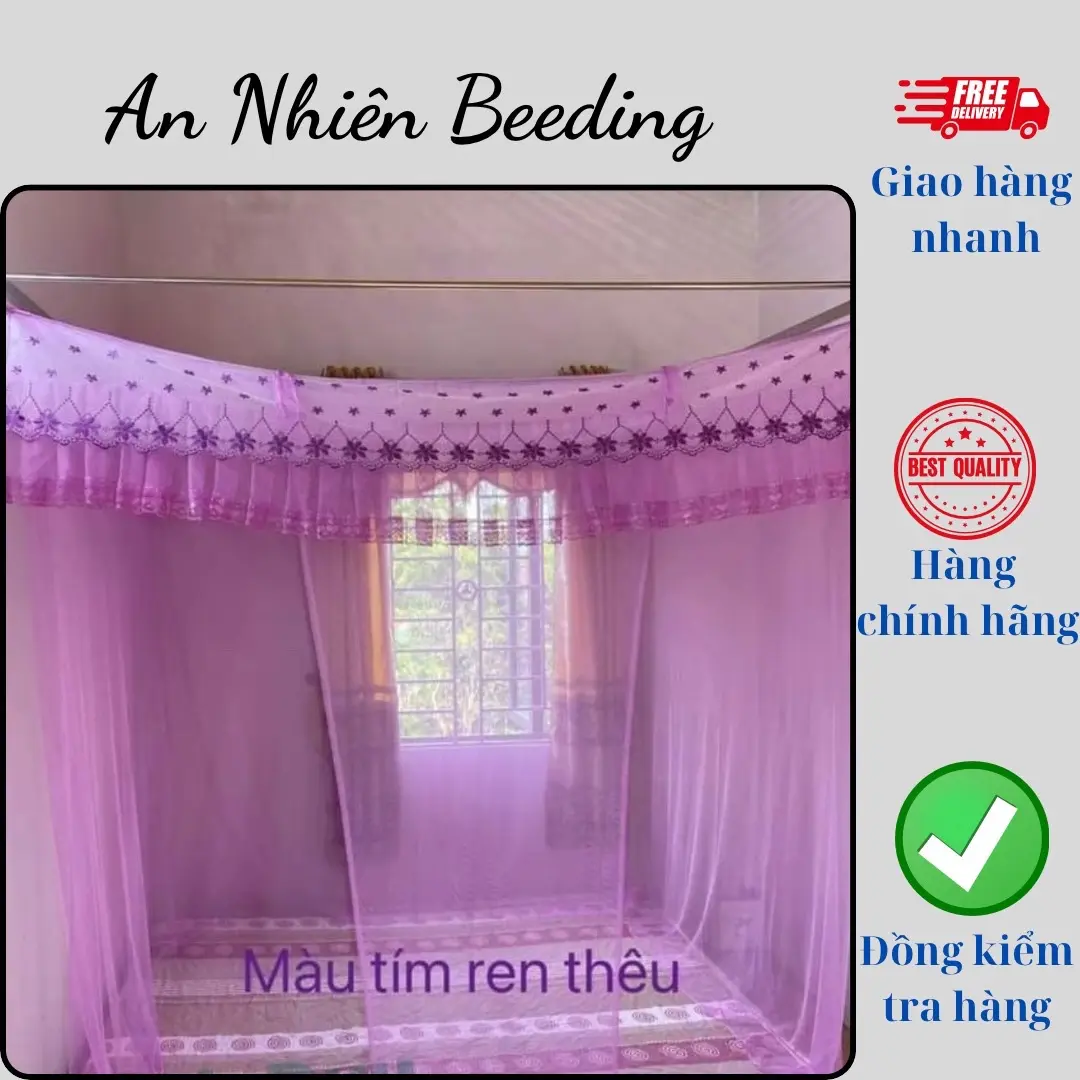 [REN HOA MAI] Mùng ngủ móc dây 4 góc- vải tuyn lạnh thái cao cấp