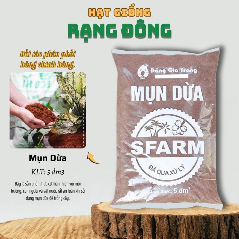 Xơ Dừa Đã Qua Xử Lý Sfarm (túi 5dm) - giá thể trộn đất, ươm cây con, trồng rau mầm, giữ ẩm đất - Hạt giống Rạng Đông