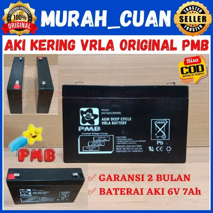 SALE BATERAI AKI KERING PMB 6V 7AH MAINAN MOBILAN ANAK ACCU BATTERY VRLA