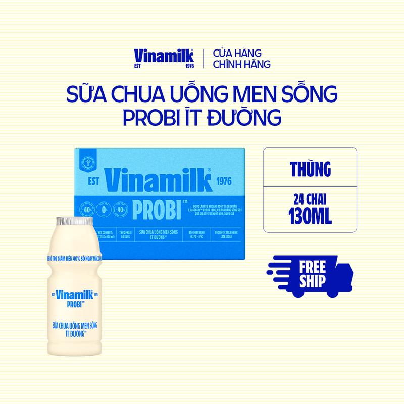 [CHỈ GIAO THÀNH PHỐ LỚN TRONG 10KM] Thùng 24 chai Sữa chua uống Probi Ít Đường 130ml (6 lốc)