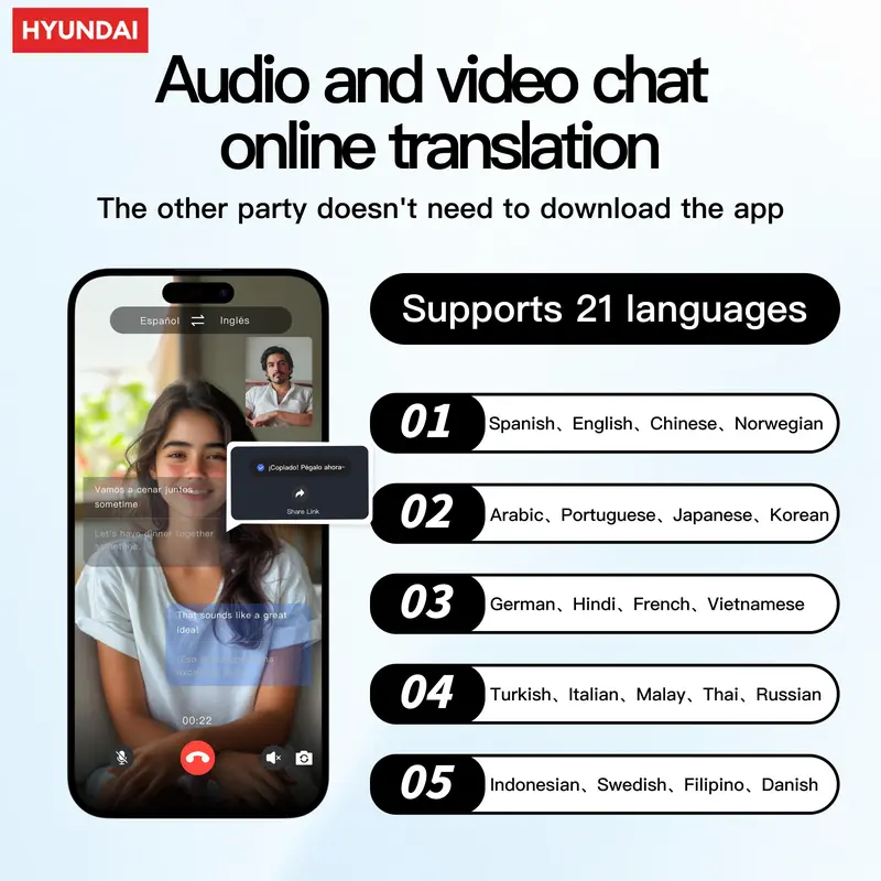 HYUNDAI Wireless Headphones, AI Translation Earphones with 75 Languages Translation, Wireless Bluetooth-compatible Earbuds for Playing Music & Phone Calls, Audio 6