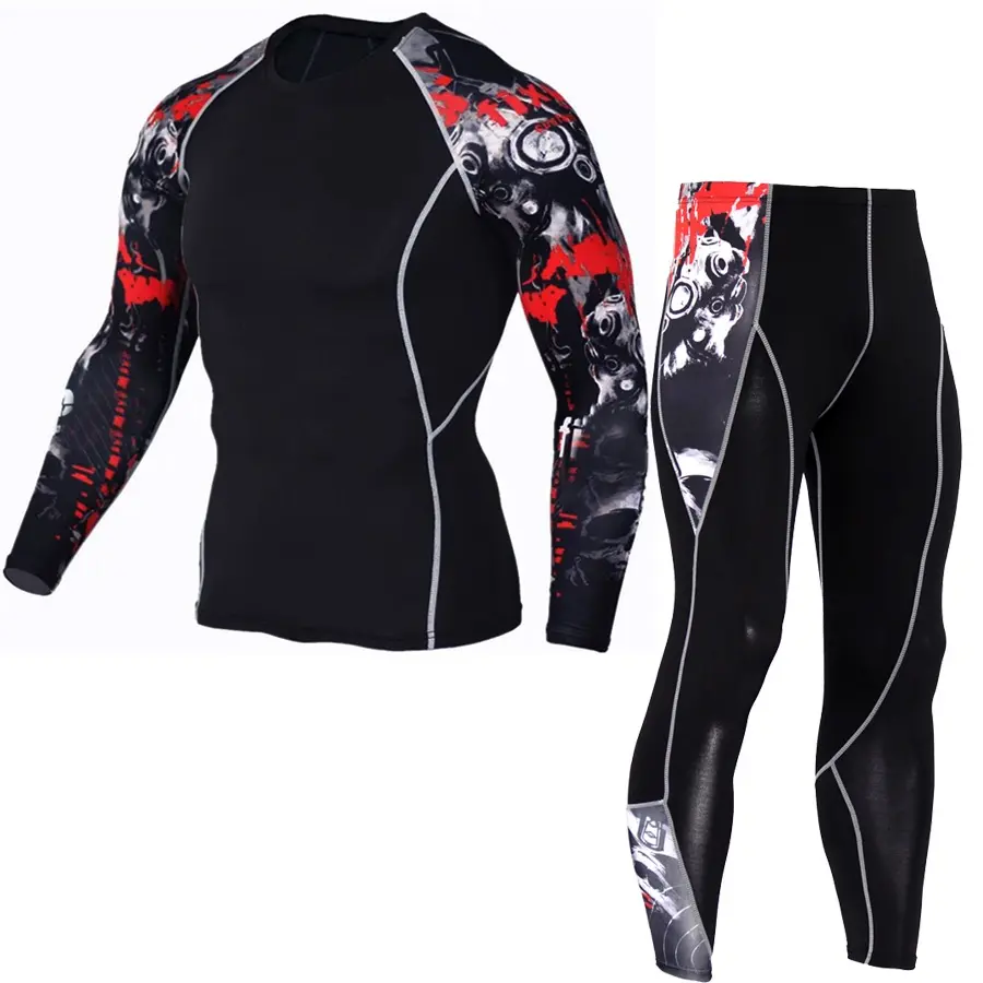 Baju Renang untuk Lelaki, Set 2 Helai, Seluar Ketat dan Atasan Lengan Panjang, Cepat Kering, Sesuai untuk Latihan dan Sukan, Pakaian Sukan, Baju Renang Lelaki