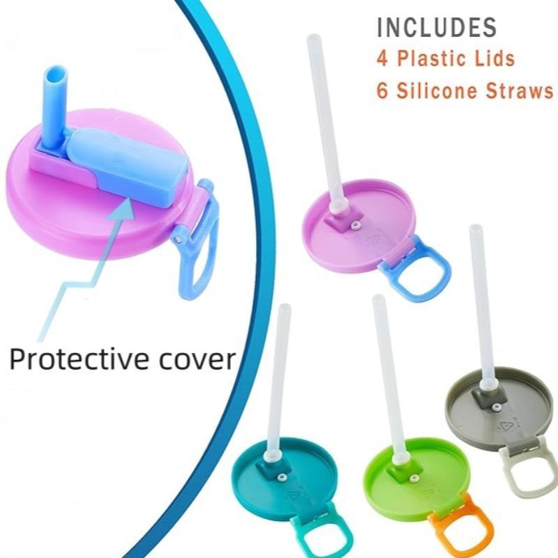 Colorful Beverage Can Lid with Straw, 4pcs Reusable Beverage Can Lid, Drinkware Accessories for Home Kitchen Office Party 7