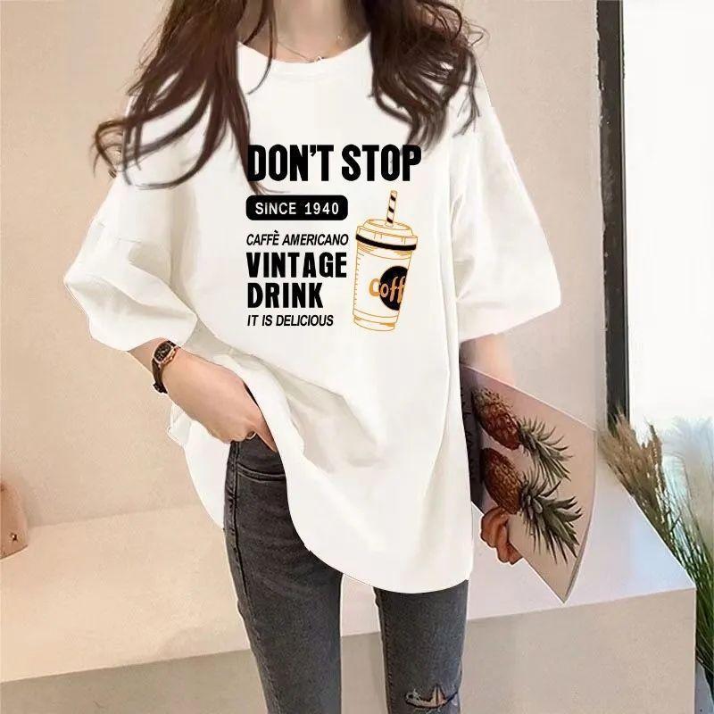 Product Introduction of Áo Thun Nữ Ngắn Tay, Thiết Kế In Hình, Hàng Mới Về Mùa Hè 2024, Áo Dài Trung Bình Dáng Rộng Che Khuyết Điểm 5