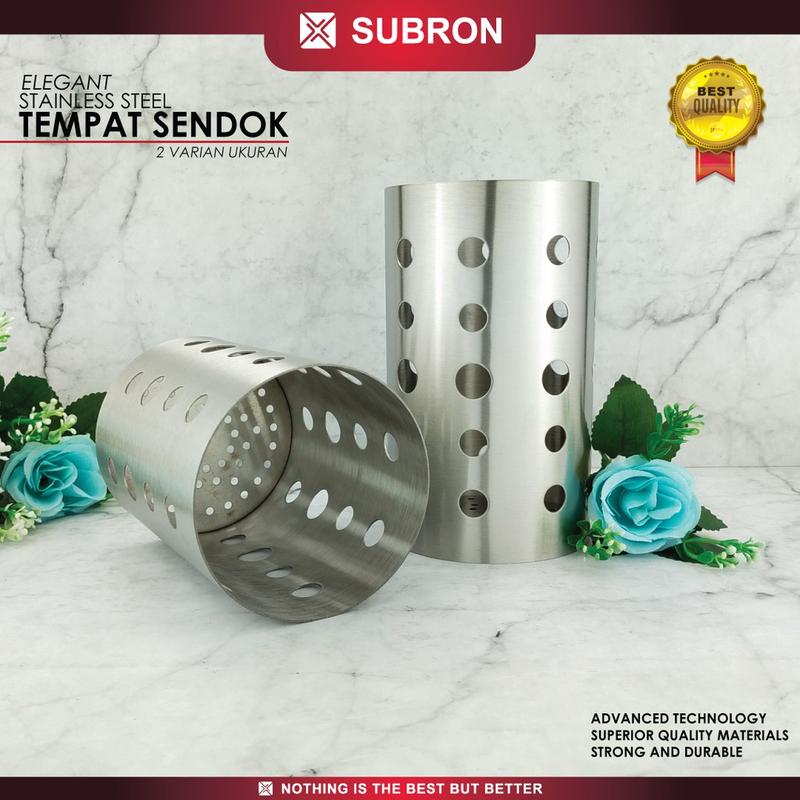 SUBRON SUS 304 Tempat Sumpit Sendok Garpu Sedotan Stainless Steel Tebal Bulat Kitchenware 0