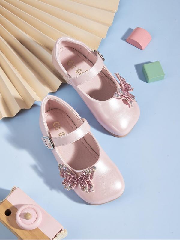 Girl's Cute Butterfly Design Flat Shoes, 2024 New Style Elegant Solid Color Mary Jane Flats for Party, Daily Wear, Kids Shoes for All Seasons 6