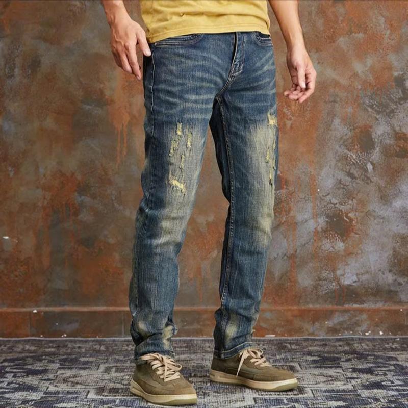 Quần Jean Nam, Mã Số 771, Denim Co Giãn, Màu Xanh Rêu Wash Đồng, Dáng Slim, Phong Cách Bụi