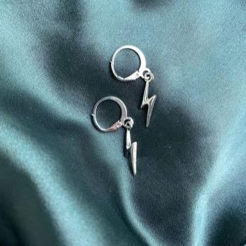 'Lightning' by Fox. Faux silver earrings. Unisex. Casual 2