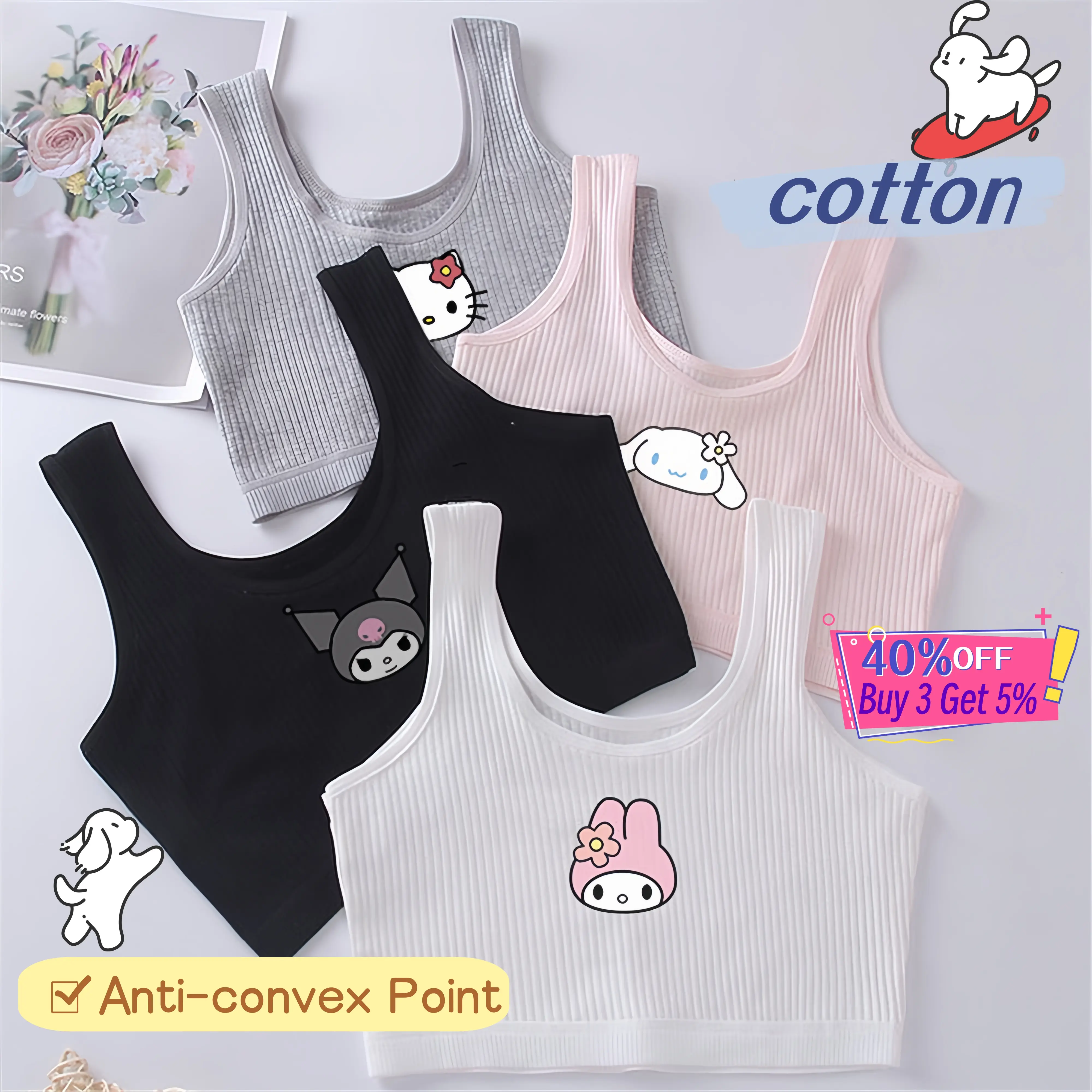 Áo Ngực Hoạt Hình Dễ Thương, Dành Cho Học Sinh Tiểu Học Và Trung Học, Chống Điểm Lồi, Được Làm Bằng Bông, Thân Thiện Với Làn Da, Kiểu Áo Vest, Phù Hợp Với 8-14 Tuổi