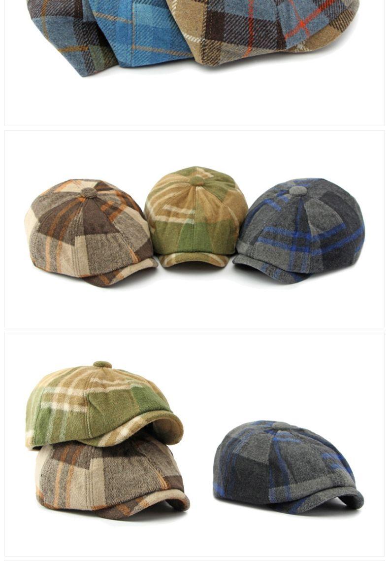 Product Introduction of [red fedora]Autumn and Winter Warm Woolen Octagonal Hat Newsboy Cap Beret Big Head Circumference Peaked Cap Outdoor Men and Women Painter Cap 13