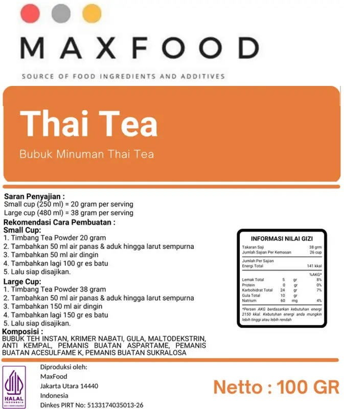 Thai Tea Powder Drink / Bubuk Serbuk Minuman Rasa Teh Tarik 100 GR 1