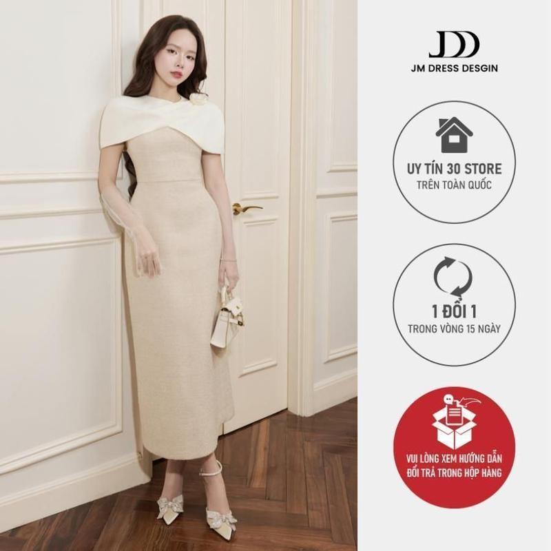 Đầm Dạ Tiệc Tweed 2 Dây Ôm Dài Phối Cape 1F16.2509K. Đầm Dự Tiệc Quiet Luxury Đầm Tiệc Dáng Ôm Suông Dài Thiết Kế Bởi JM Dress Design