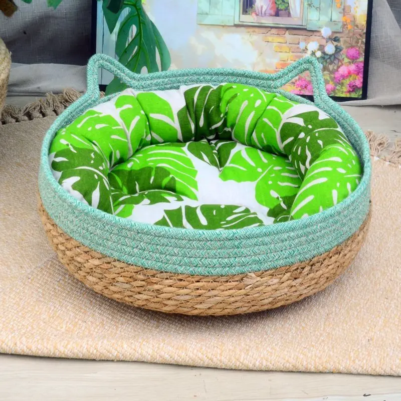 Tổ Mèo, tất cả các mùa, đệm cho thú cưng, tổ mát mẻ cho mùa hè, thích hợp cho mèo và thỏ, được làm bằng Mây, tổ ngủ, 2024 8