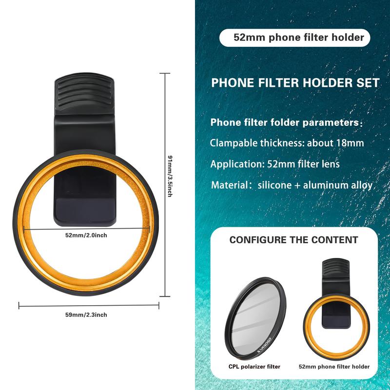 52mm Aluminum Alloy CPL Polarized Lens, Professional Quality Phone Lens with Storage Bag & Cleaning Cloth, Smartphone Accessories 1