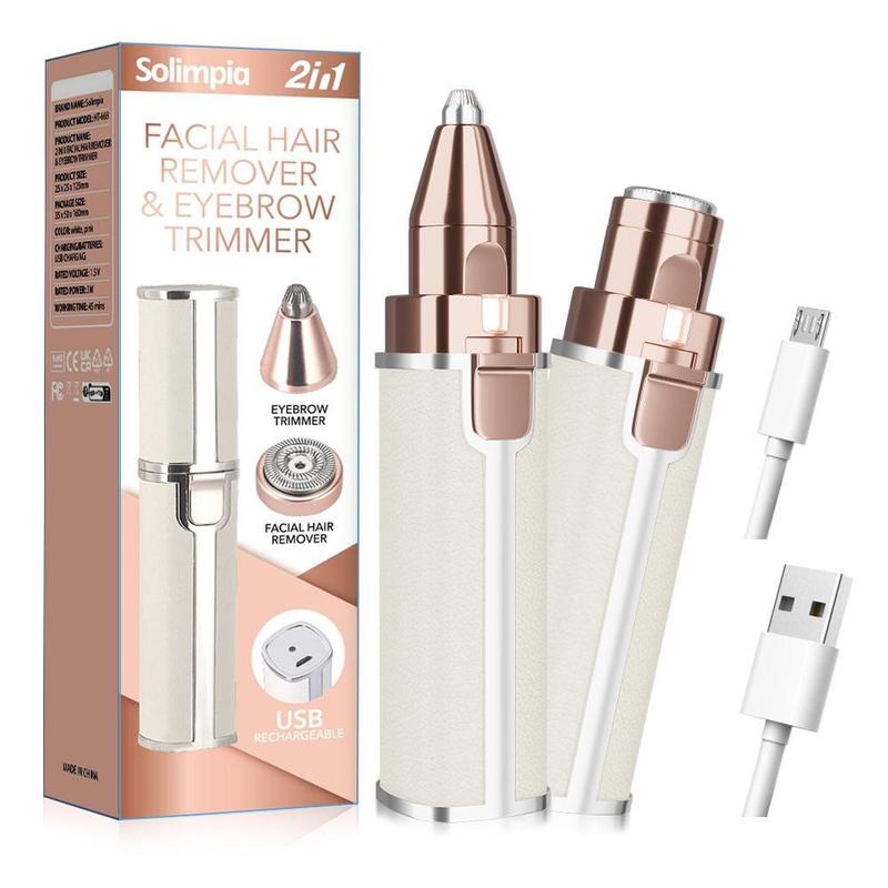 Electric Eyebrow Trimmer, 1 Set Portable 2 in 1 Facial Hair Remover, Lip Facial Body Hair Removal Tool with LED Light, Facial Hair Care Tool, Winter & New Year Gift, Stocking Fillers Gentle Lightweight 0
