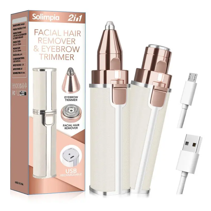 Electric Eyebrow Trimmer, 1 Set Portable 2 in 1 Facial Hair Remover, Lip Facial Body Hair Removal Tool with LED Light, Facial Hair Care Tool, Winter & New Year Gift, Stocking Fillers Gentle Lightweight 0
