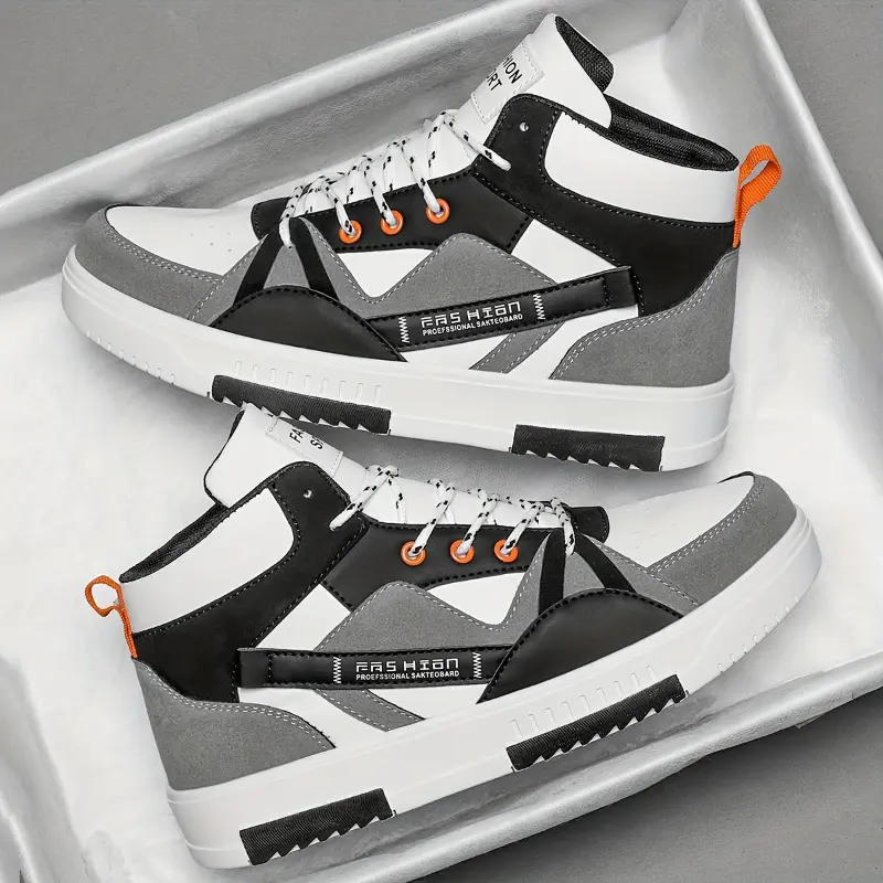 Men's Fashion High-Top Skate Sneakers - Stylish Color Block with Thick Sole, Casual Lace-Up Running Shoes with Letter Print, Durable EVA & Fabric, All-Season Outdoor Footwear, Outdoor Sneakers|Modern Hightops|Pu Upper Sneakers 5