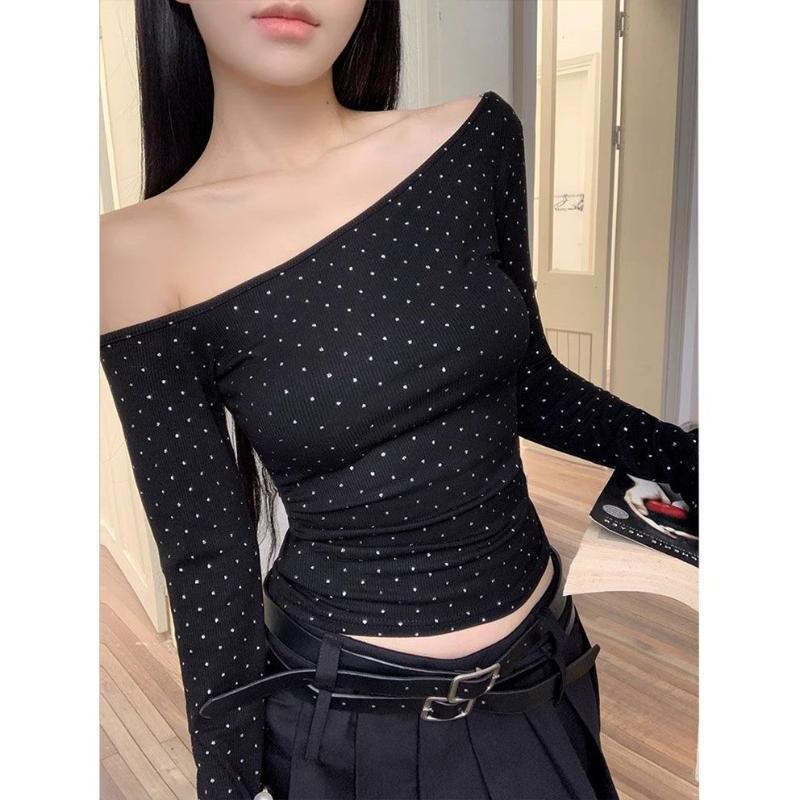 kaos wanita off shoulder top polkadot basic long sleeve slim fit korean style stretch kekinian terbaru baju fit body kaos wanita off shoulder top polkadot basic long sleeve slim fit korean style stretch kekinian terbaru baju fit body