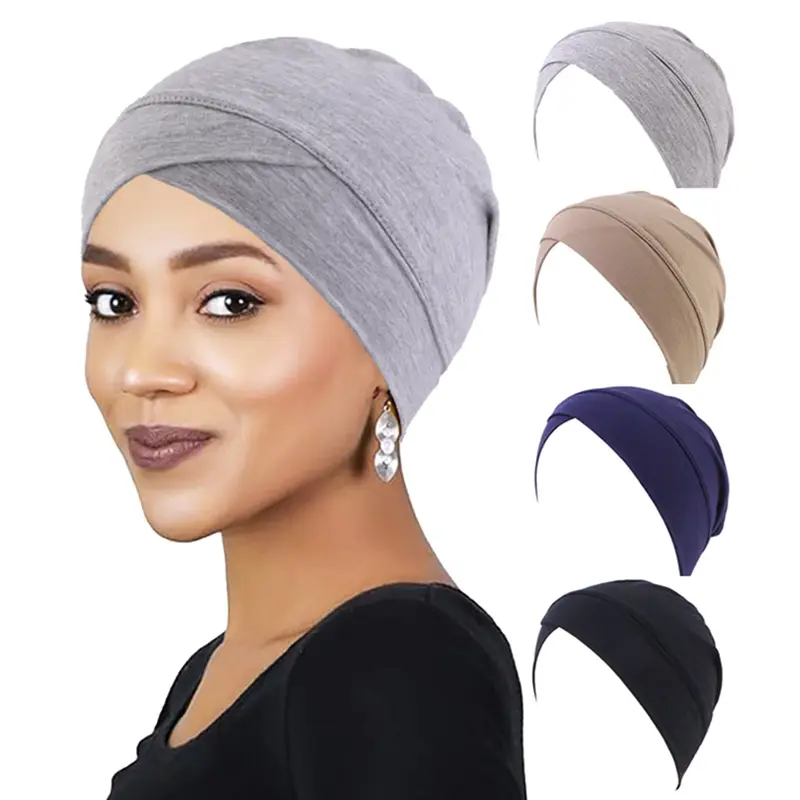 Women Solid Color Wide Brimmed Turban Bonnet Hijab Caps Beanie Headwrap Hair Loss Bonnet Head Scarf Wrap