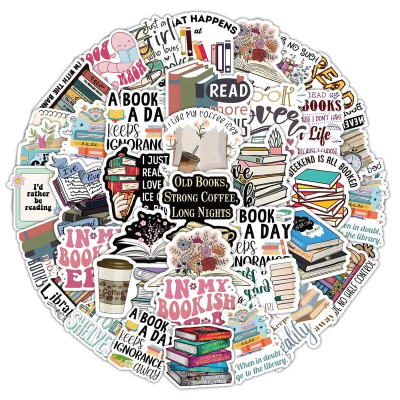 Bookish Themed Sticker, 50pcs/set Waterproof Self Adhesive Decor Paper, Decor Sticker for Gift Greeting Card Water Bottle Laptop Phone 0