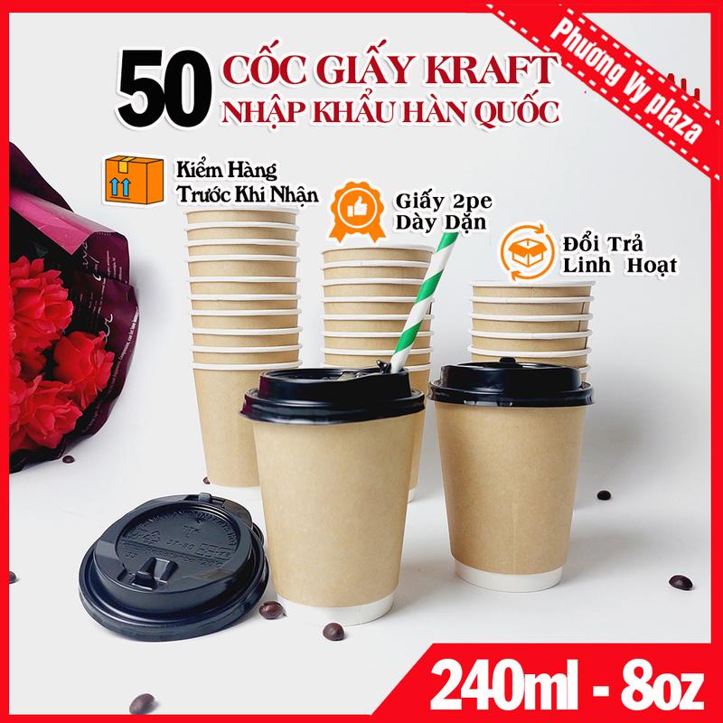 50 Cốc giấy Kraft 2 lớp 240ml - 8oz Ly giấy cao cấp NHẬP KHẨU HÀN QUỐC ly  giấy