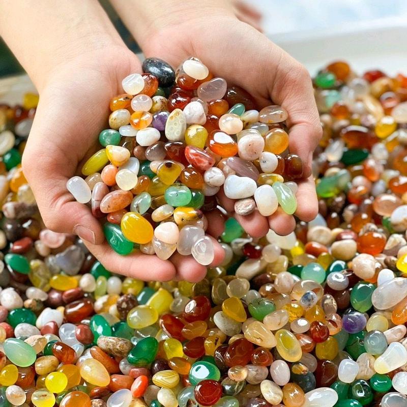 100 gam đá cuội ngũ sắc thạch anh đánh bóng phong thủy trang trí