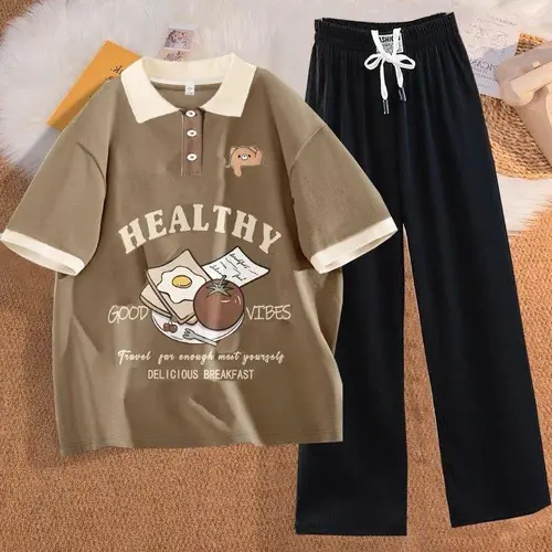 Set Polo áo Nâu phối quần thun tăm đen mát lạnh cho bé